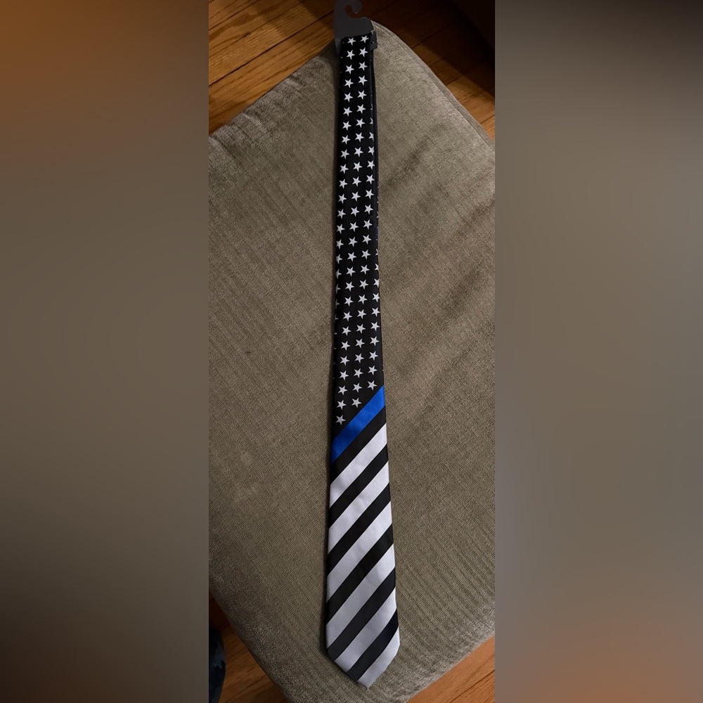 Thin Blue Line Mens Law Enforcement Support American Flag tie